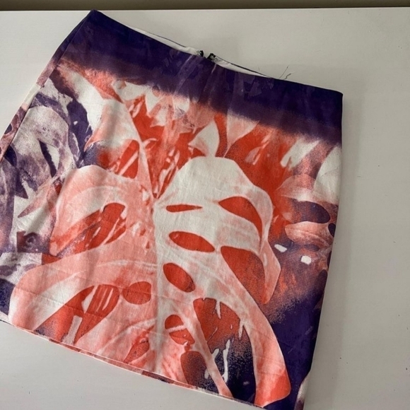 RW & CO Pink & Purple Floral Palm Print Cotton Blend Mini Skirt Size 2 - Picture 2 of 7